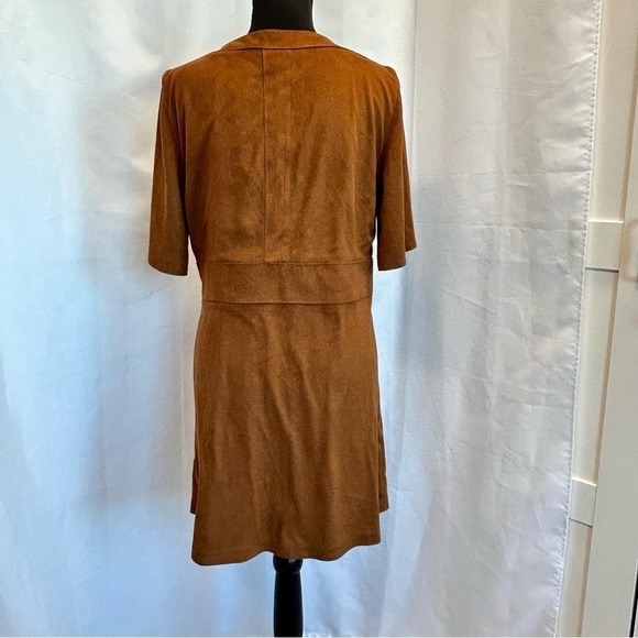Zara Camel Brown faux suede short sleeve button front mini dress L - Picture 8 of 15